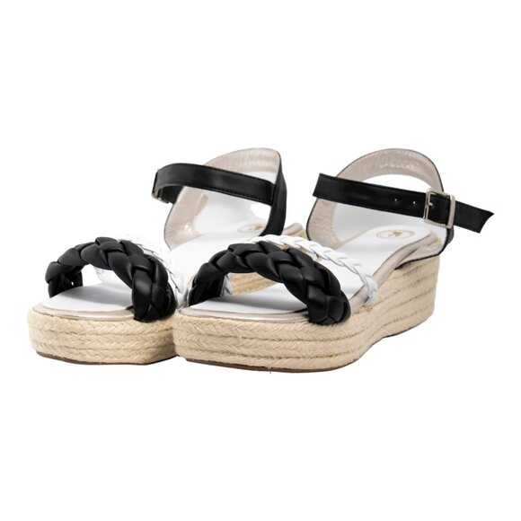 Two Pretty Other - Black & White Braided Espadrille Wedge Sandal